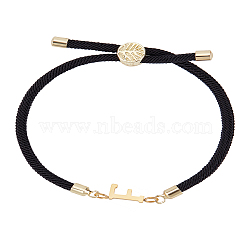 1Pc Adjustable Nylon Cord Slider Bracelets for Women, with Golden Brass Accessories & 304 Stainless Steel Letter Jewelry, Lead Free & Nickel Free & Cadmium Free, Letter F, Inner Diameter: 2-3/4 inch(7cm), letter: 2.5~9.5x13.5~19.5x3~4mm(BJEW-LP0001-32F-01)