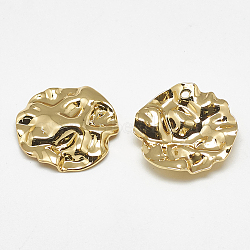 Brass Pendants, Flat Round, Real 18K Gold Plated, 18.5x19x4mm, Hole: 1mm(X-KK-S347-130)