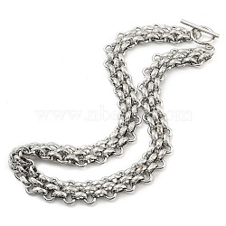 304 Stainless Steel Chain Necklaces, Mesh Chain, Stainless Steel Color, 16-1/8 inch(41cm)(NJEW-P298-01A-P)