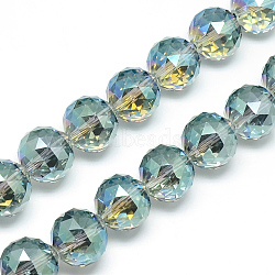 Electroplate Glass Bead Strands, Rainbow Plated, Faceted, Round, Pale Turquoise, 17~18x17~18mm, Hole: 2mm, about 30pcs/strand, 22.8 inch(EGLA-S137-01)