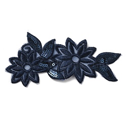 Lace Polyester Embroidery Organza Ornament Accessories, Sewing Craft Decoration, Flower, Midnight Blue, 118x45x0.8mm(PATC-WH0003-03F)