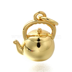 Brass Charms, Teapot, Rack Plating, Cadmium Free & Lead Free, Long-Lasting Plated, with Jump Ring, Real 18K Gold Plated, 11.5x9.5x7mm, Hole: 3mm(KK-P295-06G)