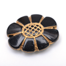 Flower Plating Acrylic Beads, Golden Metal Enlaced, Black, 24.5x19x7mm, Hole: 2mm(X-PACR-Q102-09B)