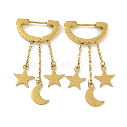 Ion Plating(IP) 304 Stainless Steel Hoop Earrings, Polished, Star & Moon, Golden, 45.5x3mm(EJEW-G400-10G)