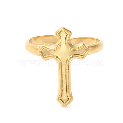 Ion Plating(IP) 304 Stainless Steel Cross Open Cuff Ring for Women, Golden, Inner Diameter: 18mm(RJEW-K245-32G)