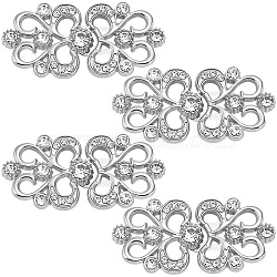 4Pcs Flower Alloy Crystal Rhinestone Adjustable Jean Button Pins, Waist Tightener, Sewing Fasteners for Garment Accessories, Platinum, 43x21x9mm, Hole: 2mm(FIND-CY0002-27P)