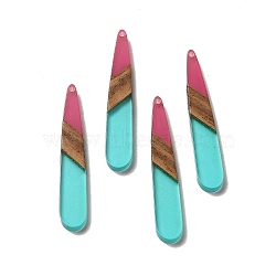 Opaque Resin & Walnut Wood Pendants, Teardrop Charms, Light Blue, 43.5~44x7.5x3mm, Hole: 1.5mm(RESI-D060-A-02)