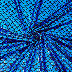 Sparkly Hologram Spandex Mermaid Printed Fish Scale Fabric, Stretch Fabric, Blue, 150x0.02cm(DIY-WH0304-587A)