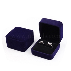 Square Velvet Couple Ring Storage Boxes, Jewelry Gift Case for Ring, Dark Slate Blue, 70x70x40mm(PW-WG74031-04)