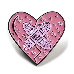 Heart Enamel Pin, Band Aid Alloy Brooch for Backpack Clothes, Flamingo, 29x30.5x1.5mm(JEWB-P032-C01)