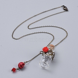 Pendant Necklaces, with Skull Synthetic Howlite Beads, Rose Flower Resin Beads, Glass Bottles and Antique Bronze Plated Brass Cable Chains, for Blood Vial Necklace Making, Red, 18.11 inch(46cm)(NJEW-JN02713-01)
