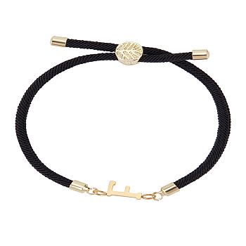1Pc Adjustable Nylon Cord Slider Bracelets for Women, with Golden Brass Accessories & 304 Stainless Steel Letter Jewelry, Lead Free & Nickel Free & Cadmium Free, Letter F, Inner Diameter: 2-3/4 inch(7cm), letter: 2.5~9.5x13.5~19.5x3~4mm
