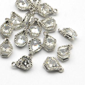 Alloy Charms, with Cubic Zirconia, Platinum, 13x8x5mm, Hole: 1mm