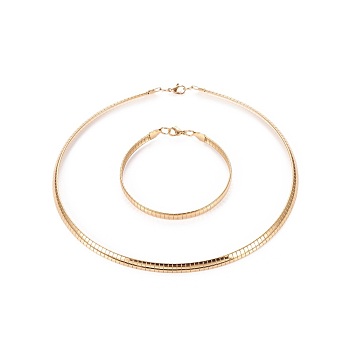 304 Stainless Steel Choker Necklaces and Bangles Jewelry Sets, with Lobster Claw Clasps, Golden, 8-1/4 inch~8-3/8 inch(21~21.2cm), 17.8 inch~17.9 inch(45.2~45.4cm), 6mm