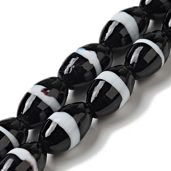 Handmade Lampwork Beads strand, Oval, Black, 15x9mm, Hole: 1.2mm, about 24pcs/strand, 13.98 inch(35.5cm)