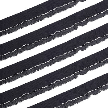 6 Yards 2-Layer Polyester Pleated Ribbon, Clothes Accessories, Black, 2-5/8 inch(66mm)