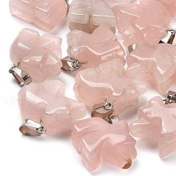 Natural Rose Quartz Pendants, with 201 Stainless Steel Finding, Bear, 18~19x22~23x9~10mm, Hole: 4x8mm