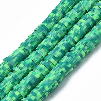 Handmade Polymer Clay Beads Strands, for DIY Jewelry Crafts Supplies, Heishi Beads, Disc/Flat Round, Green, 6x0.5~1mm, Hole: 1.8mm, about 290~320pcs/strand, 15.75 inch~16.14 inch(40~41cm)