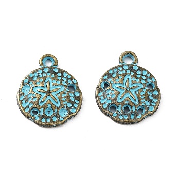 Alloy Pendant, Antique Bronze & Blue Patina, Flat Round, 12.5x16x2mm, Hole: 1.6mm