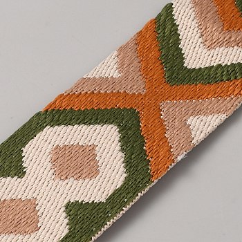 Ethnic Style Polyester Jacquard Ribbon, for Clothing Sewing, Rhombus, 2 inch(50mm)