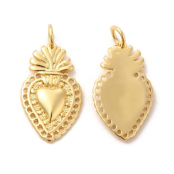 Eco-Friendly Rack Plating Brass Pendants, Long-Lasting Plated, Lead Free & Cadmium Free, Sacred Heart Charm, Real 18K Gold Plated, 21.5x12.5x2mm, Hole: 3mm