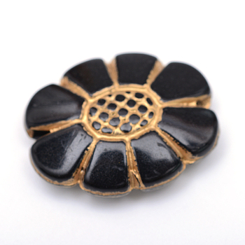 Flower Plating Acrylic Beads, Golden Metal Enlaced, Black, 24.5x19x7mm, Hole: 2mm