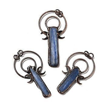 Natural Kyanite Big Pendants, Rectangle & Moon Charms, with Red Copper Plated Brass Findings, Cadmium Free & Lead Free, 69.5~86x41x4~6mm, Hole: 6mm