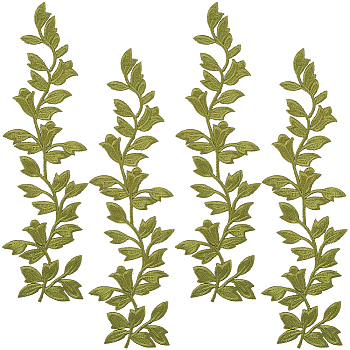 Leaf Computerized Embroidery Polyester Ornament Accessories, Appliques, Olive Drab, 235x70x1mm