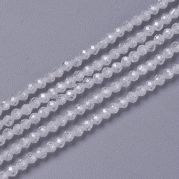 Cubic Zirconia Beads Strands, Faceted, Round, White, 3x2.5~3mm, Hole: 0.3mm, about 114~141pcs/strand, 15.1~16.4 inch(38.4~41.8cm)