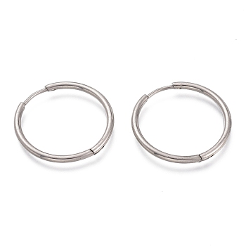 201 Stainless Steel Huggie Hoop Earrings, with 304 Stainless Steel Pin, Hypoallergenic Earrings, Ring, Stainless Steel Color, 21x1.5mm, 15 Gauge, Pin: 0.8mm