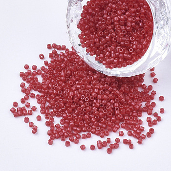 Pearlized Cylinder Seed Beads, Uniform Size, Crimson, 1.5~2x1~2mm, Hole: 0.8mm, about 4000pcs/bag, about 50g/bag