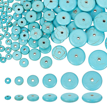 180Pcs 6 Styles Synthetic Turquoise Beads, Dyed, Flat Round/Disc, 4.5~14x2~3.5mm, Hole: 1~2mm, 30pcs/style