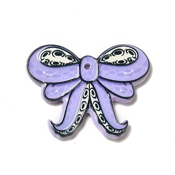 Opaque Printed Acrylic Pendants, Octopus Theme Charm, Bowknot Pattern, 26x33x2.5mm, Hole: 1.6mm