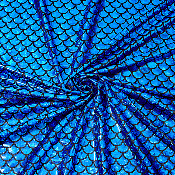 Sparkly Hologram Spandex Mermaid Printed Fish Scale Fabric, Stretch Fabric, Blue, 150x0.02cm