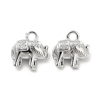 Brass Charms, Elephant Charm, Real Platinum Plated, 9x8x4mm, Hole: 1.5mm
