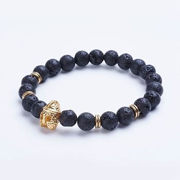 Natural Lava Rock Beaded Stretch Bracelets, with Alloy Spacer Beads, 1-3/4 inch(45mm)