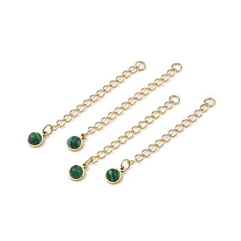 Ion Plating(IP) 316 Surgical Stainless Steel Curb Chain Extender with Malachite Round Charm, Golden, 53.5mm, Hole: 2.5mm