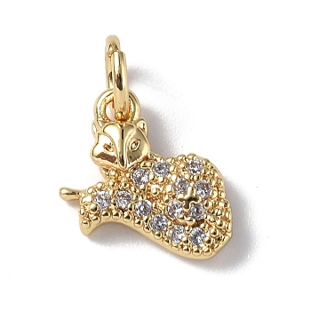 Brass Micro Pave Cubic Zirconia Charms, with Jump Ring, Fox Charms, Real 18K Gold Plated, 10x10.5x2.5mm, Hole: 3mm