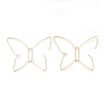 Brass Dangle Earrings, Wire Wrapped Earrings, Butterfly, Golden, 61x59x1mm, Pin: 1mm