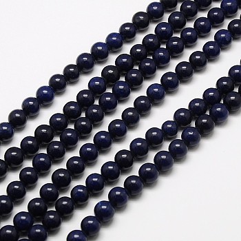Natural Malaysia Jade Bead Strands, Round Dyed Beads, Prussian Blue, 4mm, Hole: 1mm, about 92pcs/strand, 15 inch