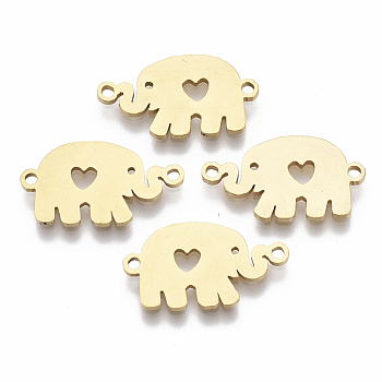 201 Stainless Steel Links connectors, Laser Cut, Elephant, Golden, 11x19.5x1mm, Hole: 1.4mm