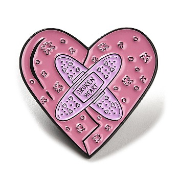 Heart Enamel Pin, Band Aid Alloy Brooch for Backpack Clothes, Flamingo, 29x30.5x1.5mm