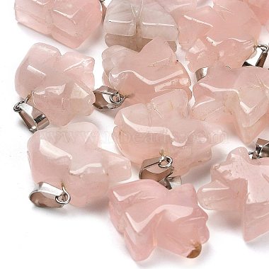 Stainless Steel Color Bear Rose Quartz Pendants