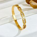 Oval 304 Stainless Steel Pave Cubic Zirconia Bangles, Hinged Bangles for Women, Golden, Inner Diameter: 2-3/8 inch(6cm)(FS-WG9D319-01)