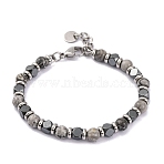 Natural Map Stone & Magnetic Synthetic Hematite Round Beaded Bracelet, 8-1/4 inch(21cm)(X-BJEW-P339-02P-02)