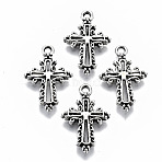 Tibetan Style Alloy Pendants, Cross, Cadmium Free & Lead Free, Antique Silver, 20x13x2mm, Hole: 1.6mm(X-TIBEP-N009-052AS-RS)