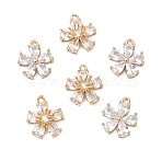 6Pcs 2 Styles Transparent Glass Pendants, with Brass Findings, Faceted, Flower, Clear, 16x13.5~14.5x3~6mm, Hole: 1~1.2mm, 3pcs/style (GLAA-YW0005-29)