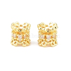 Brass Micro Pave Clear Cubic Zirconia Beads, Column with Flower, Rack Plating, Long-Lasting Plated, Lead Free & Cadmium Free, Real 18K Gold Plated, 7x7mm, Hole: 2mm(CU-CBAF1EE-07B-G)