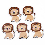 Printed Basswood Pendants, Back Random Color,  Lion, Wheat, 37x29x3mm, Hole: 2mm(WOOD-N006-42)