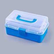 Portable Plastic Three-storey Multifunctional Storage Box, Blue, 28.2x16.2x13.3cm(CON-WH0064-G01)